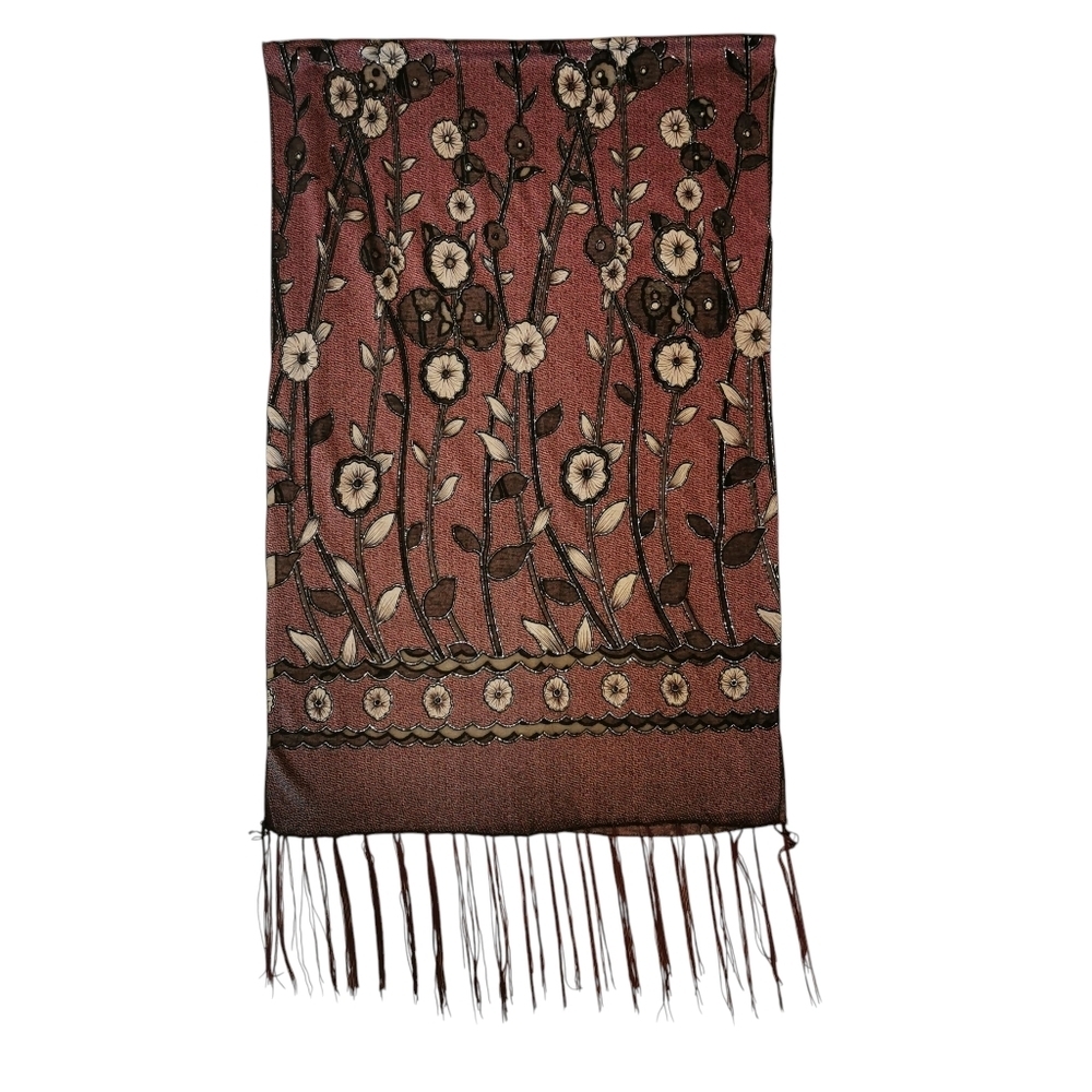 Pineapple Moon Burnout Poppy Embroidered Fringed Scarf - Picture 4 of 6